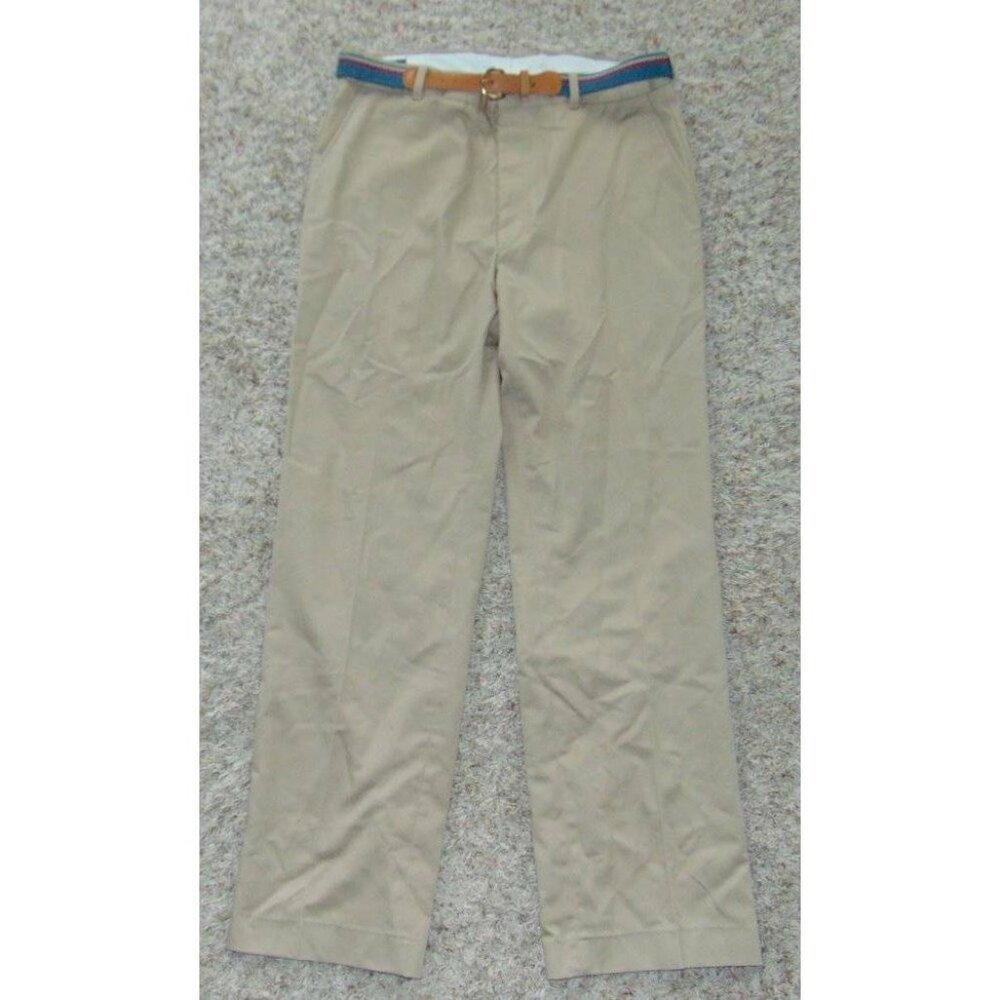 Mens Dress Pants Botany 500 34x32 Khaki Easy Care Flat Front Belted Khakis